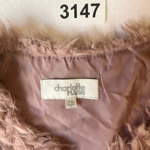 Charlotte Russe Women Vest size XS Taupe Pink Open Front Faux Fur - Picture 5 of 9